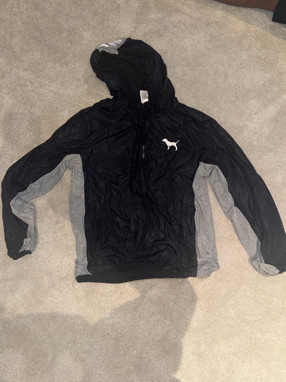 PINK Victoria's Secret Black and Gray Hooded Windbreaker